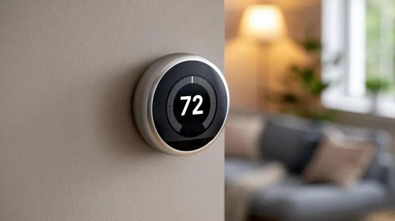 An indoor thermostat exhibiting a warm 72 degrees inside a Phoenix West Valley home.