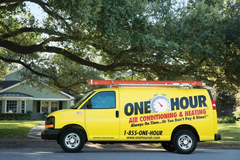 One Hour Heating and Air Conditioning- Phoenix West Valley wrapped van parked outside of Sun City West, AZ home.